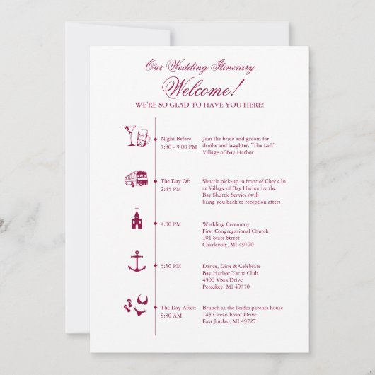 Invitation Mariage Réception Itinéraire Timeline in Wine (Devant)