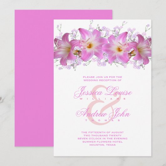 Invitation Mariage Réception Romantique aux Lys Belladone (Devant / Derrière)