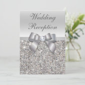 Invitation Mariage Réception Ruban Sequins Argent Glamour (Debout devant)