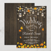 Invitation Mariage Réception Rustique Bois Éclairé en Automne (Devant / Derrière)