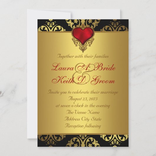 Invitation Mariage Red Black Gold (Dos)