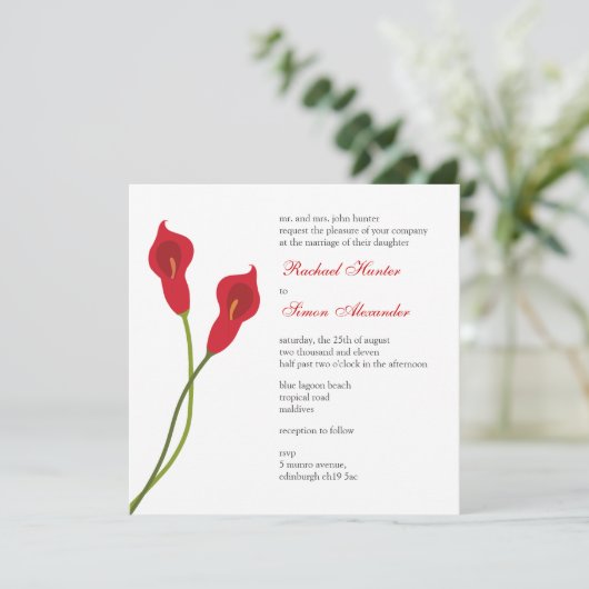 Invitation Mariage Red Calla Lilies (Debout devant)