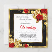 Invitation Mariage Red Gold Roses Black Gold Photo (Devant)