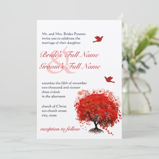 Invitation Mariage Red Love Tree Inséparables (Debout devant)