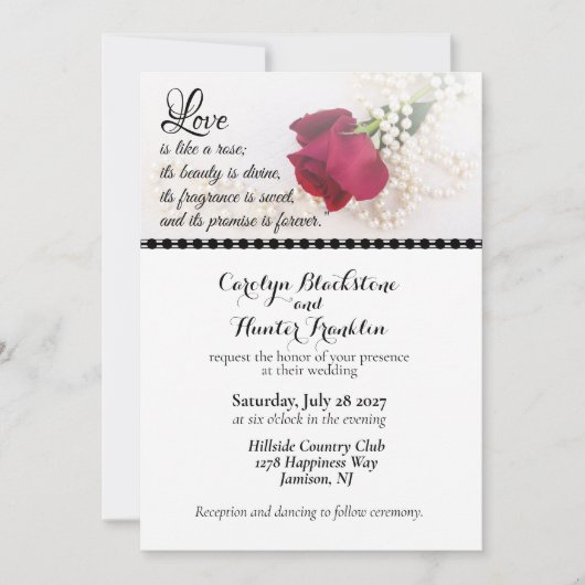 Invitation Mariage Red Rose & Pearls (Devant)