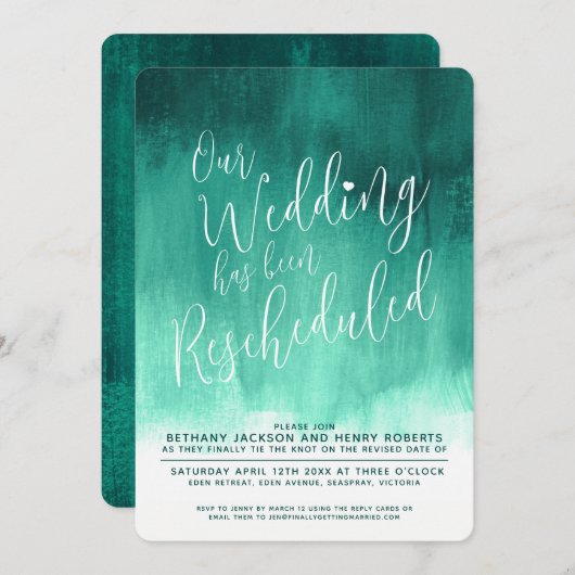 Invitation Mariage rééchelonné Emerald green art moderne (Devant / Derrière)