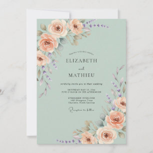 Invitation Mariage Régence Rose Vert Sauge