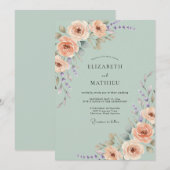 Invitation Mariage Régence Rose Vert Sauge (Devant / Derrière)