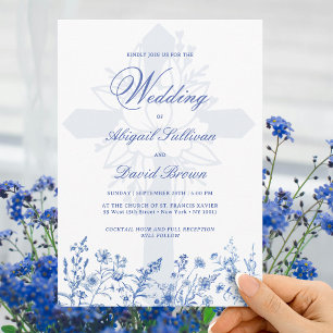Invitation Mariage religieux aux fleurs sauvages bleues