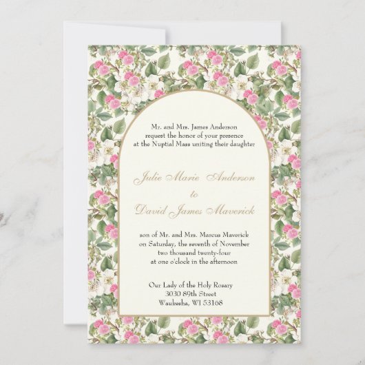 Invitation Mariage religieux catholique rose et blanc Floral (Devant)