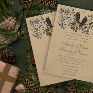 Invitation Mariage Religieux Chrétien Oiseaux Vintage Rustiqu