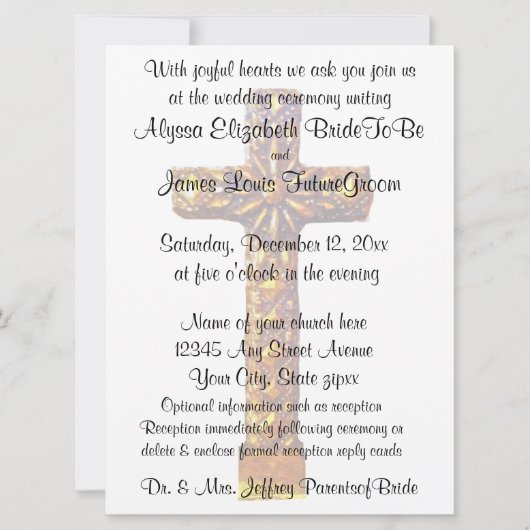 Invitation Mariage religieux croisé d'or (Devant)
