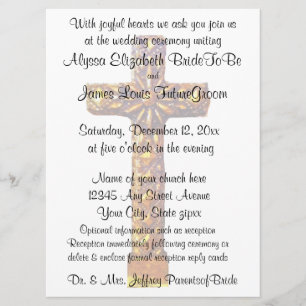 Invitation Mariage religieux croisé d'or