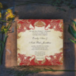 Invitation Mariage Renaissance de Paisley Peacock Rouge et Or<br><div class="desc">Mehndi Indian Paisley Peacock Elegant Red Gold et une touche de Green Vintage Paisley Peacock Motif Wedding Invitations ou également parfait pour l'Art déco Art Nouveau Roaring 20s Great Gatsby Thèmes Mariages. #GrandMillennial Chinoiserie</div>