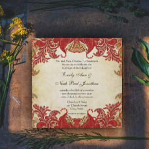 Invitation Mariage Renaissance de Paisley Peacock Rouge et Or