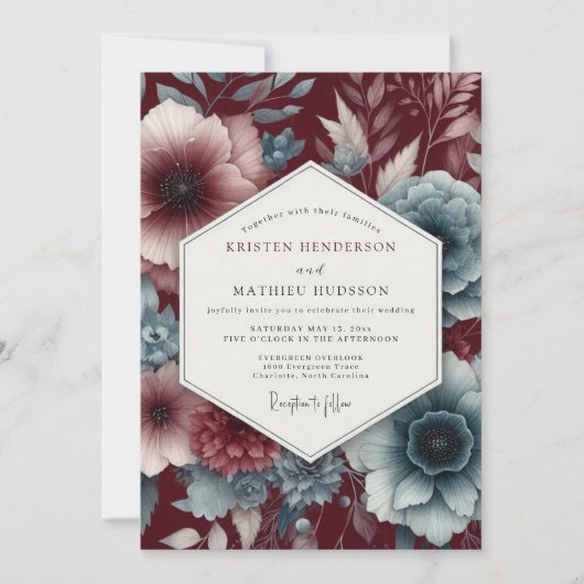 Invitation Mariage Renaissance Garnet Sarcelle (Devant)