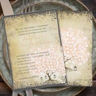 Invitation Mariage Renaissance Médiéval Corail Cœur Feuille A