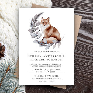 Invitation Mariage Renard de la Forêt de Bois Rustique Aquare