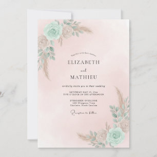 Invitation Mariage Renoncule de mer pêche Sauge
