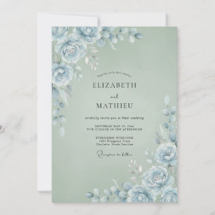 Invitation Mariage Renoncule Eucalyptus Argent Glacé
