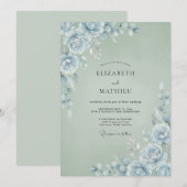 Invitation Mariage Renoncule Eucalyptus Argent Glacé (Devant / Derrière)