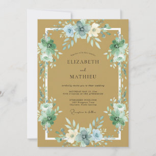 Invitation Mariage Renoncule Eucalyptus Azur Doré