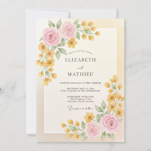Invitation Mariage Renoncule Eucalyptus Crème Or