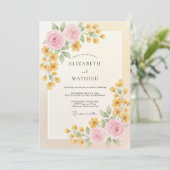 Invitation Mariage Renoncule Eucalyptus Crème Or (Debout devant)