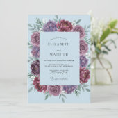 Invitation Mariage Renoncule Eucalyptus Prune Pervenche (Debout devant)