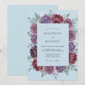 Invitation Mariage Renoncule Eucalyptus Prune Pervenche (Devant / Derrière)