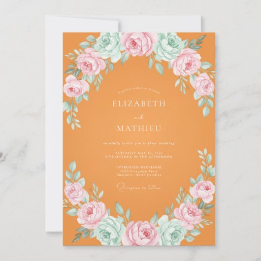 Invitation Mariage Renoncule Eucalyptus Rose Orange (Devant)