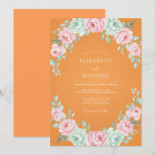 Invitation Mariage Renoncule Eucalyptus Rose Orange (Devant / Derrière)