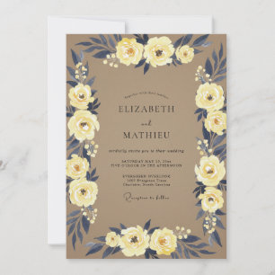 Invitation Mariage Renoncule Eucalyptus Taupe Navy