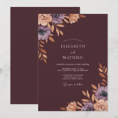 Invitation Mariage Renoncule Eucalyptus Vin Profond (Devant / Derrière)