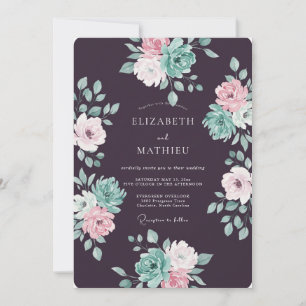 Invitation Mariage Renoncule Menthe Prune Sauge