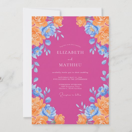 Invitation Mariage Renoncule Orange Magenta Sage (Devant)