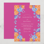 Invitation Mariage Renoncule Orange Magenta Sage (Devant / Derrière)