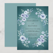 Invitation Mariage Renoncule sarcelle Feuillage Eucalyptus (Devant / Derrière)