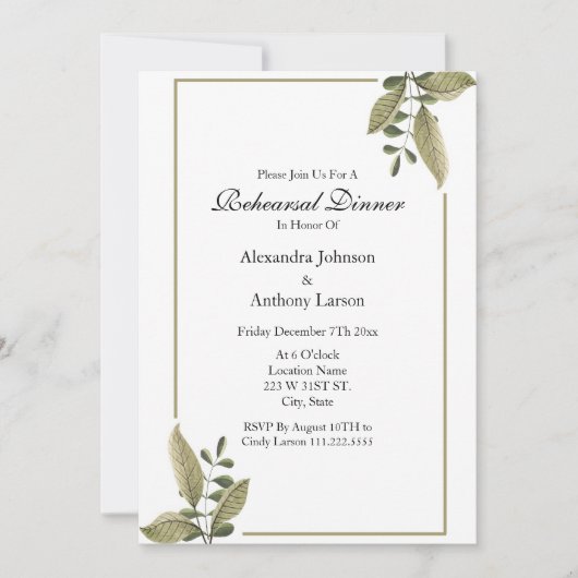 Invitation Mariage Répétition de verdure élégante (Devant)