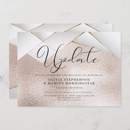 Invitation Mariage reporté à Modern Rose Gold Pearl Facets (Devant / Derrière)