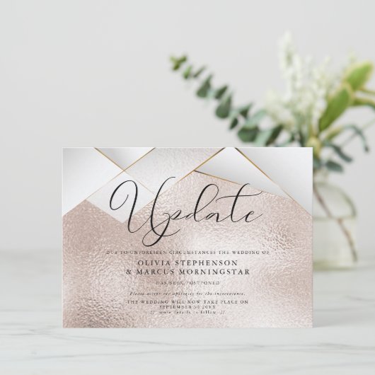 Invitation Mariage reporté à Modern Rose Gold Pearl Facets (Debout devant)