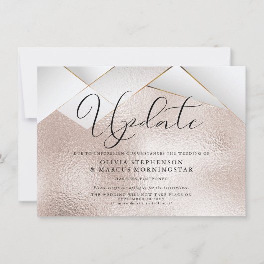 Invitation Mariage reporté à Modern Rose Gold Pearl Facets (Devant)