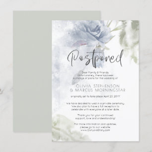 Invitation Mariage Reporté Aquarelle Fleurs Bleu Poussiéreux