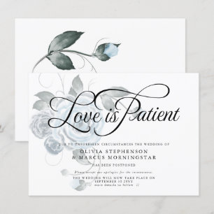 Invitation Mariage Reporté Aquarelle Fleurs Bleu Poussiéreux