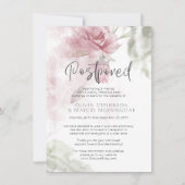 Invitation Mariage Reporté Aquarelle Fleurs Rose Poussiéreux (Devant)
