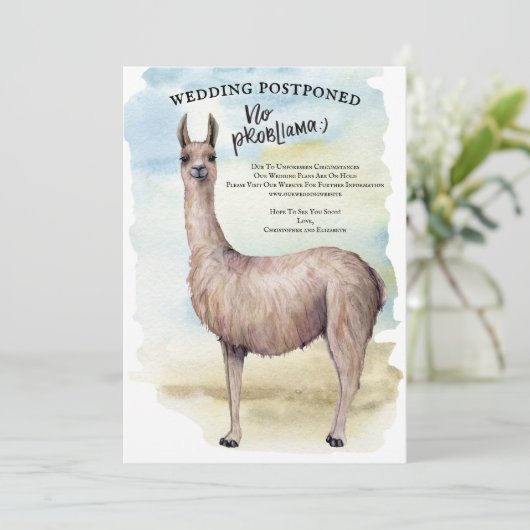 Invitation Mariage Reporté Aquarelle Lama Drôle (Debout devant)