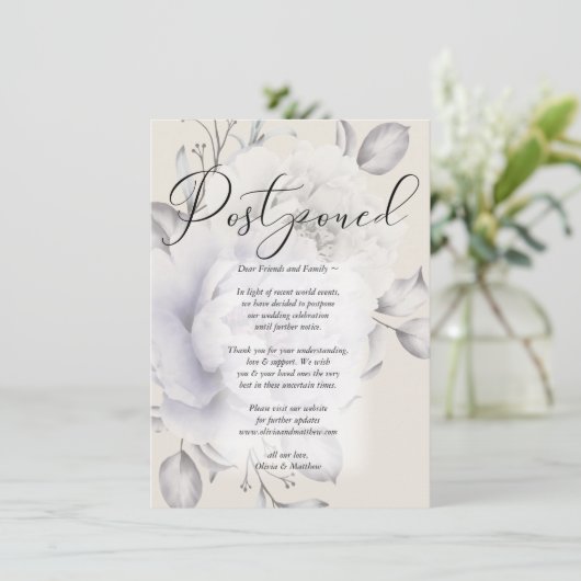 Invitation Mariage Reporté Aquarelle Lilas Pivoine (Debout devant)