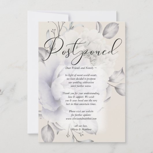 Invitation Mariage Reporté Aquarelle Lilas Pivoine (Devant)