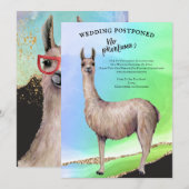 Invitation Mariage Reporté Aquarelle Pailletée Dorée Llama Dr (Devant / Derrière)