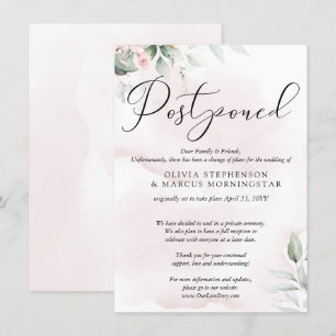 Invitation Mariage Reporté Aquarelle Rose Pâle Blush